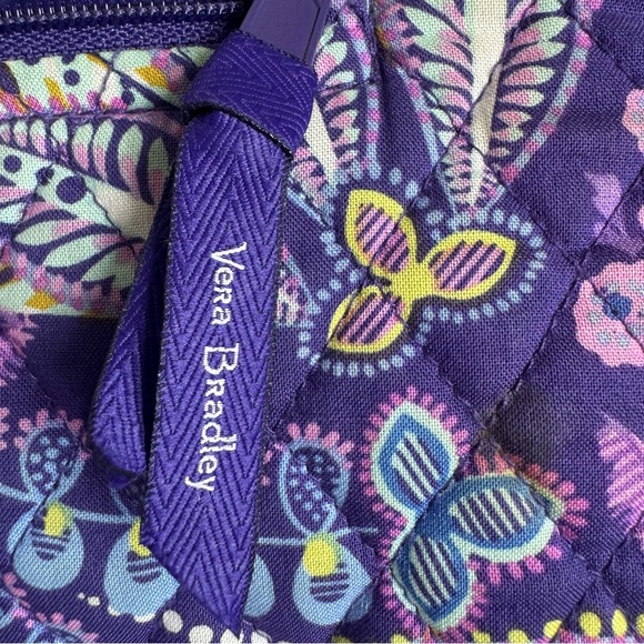 Vera Bradley Batik Leaves Purple Crossbody Bag with Front & Back Zipper Like New - Picture 3 of 8